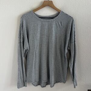 Lululemon Striped Boxy Long Sleeve Gray White 10